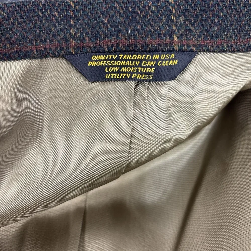 Palm Beach Plaid Tweed Blazer Mens 46 Brown 100% Wool Sport Coat‎ Vintage